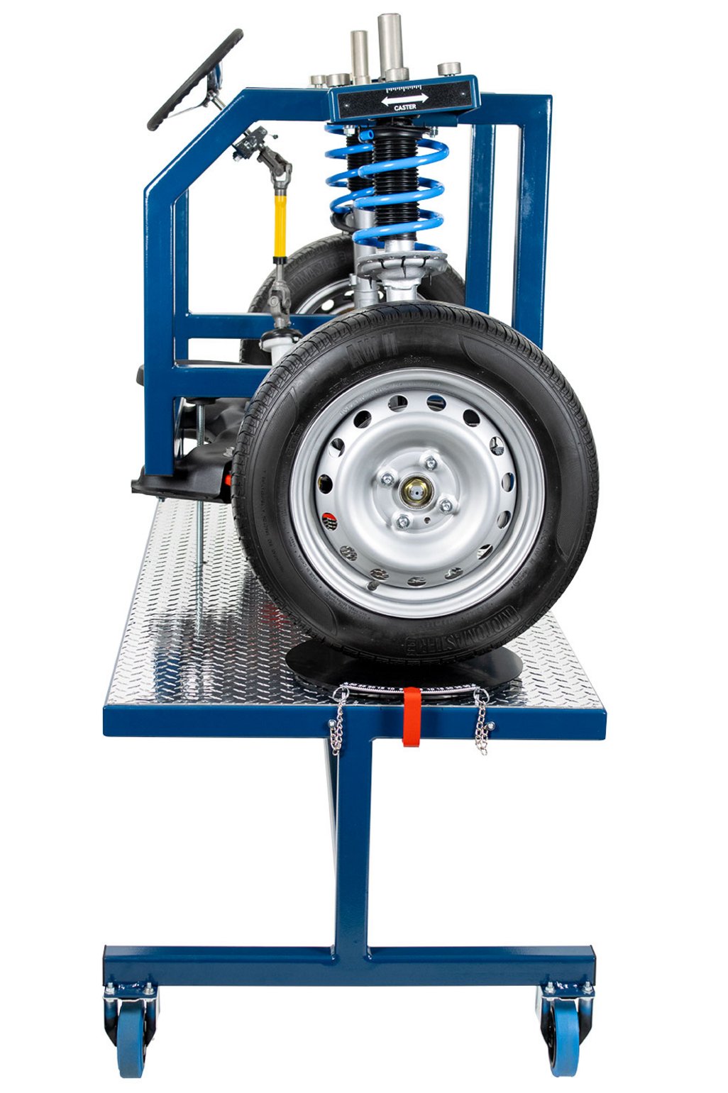 laserowy wskaźnik skierowany na obręcz koła samochodu z ekranem pomiaru