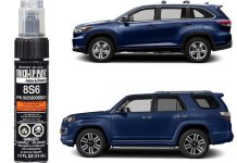 Kredka naprawcza do lakieru – jak prawidłowo wypełnić rysę, by efekt był trwały i niewidoczny? samochód z widoczną rysą na lakierze drzwi obok kolorowej kredki